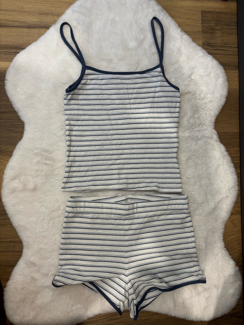 Divided White & Navy Striped Tank and Shorts Set